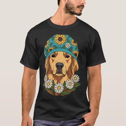 Golden Retriever Floral Scrub Cap Gift T-Shirt