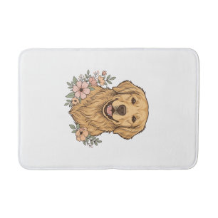 Golden Retriever Floral Vintage Engraving Design_1 Bath Mat