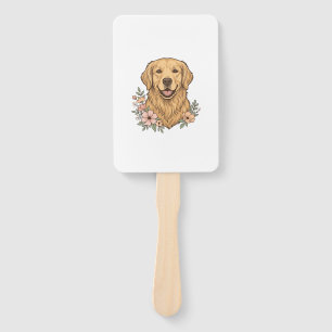 Golden Retriever Floral Vintage Engraving Design_1 Hand Fan
