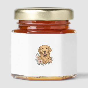 Golden Retriever Floral Vintage Engraving Design_1 Honey Jar Favors
