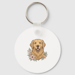 Golden Retriever Floral Vintage Engraving Design_1 Keychain
