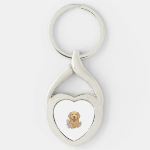 Golden Retriever Floral Vintage Engraving Design_1 Keychain