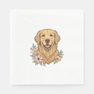 Golden Retriever Floral Vintage Engraving Design_1 Napkins