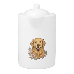 Golden Retriever Floral Vintage Engraving Design_1 Teapot