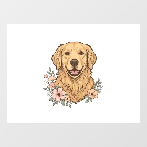 Golden Retriever Floral Vintage Engraving Design_1 Window Cling