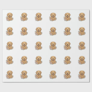 Golden Retriever Floral Vintage Engraving Design_1 Wrapping Paper