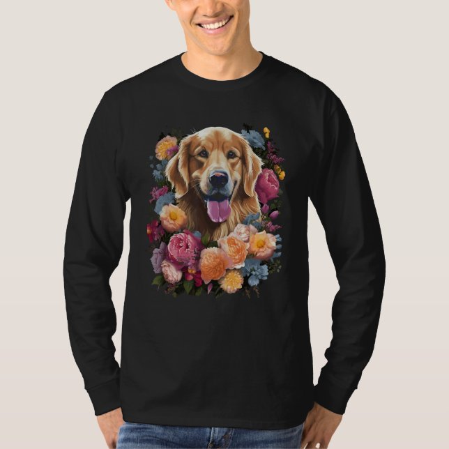 Golden Retriever Flower Bouquet T-Shirt (Front)