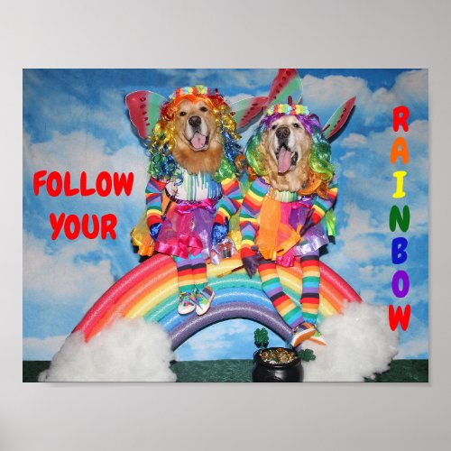 Golden Retriever Follow Your Rainbow Fairies Poster