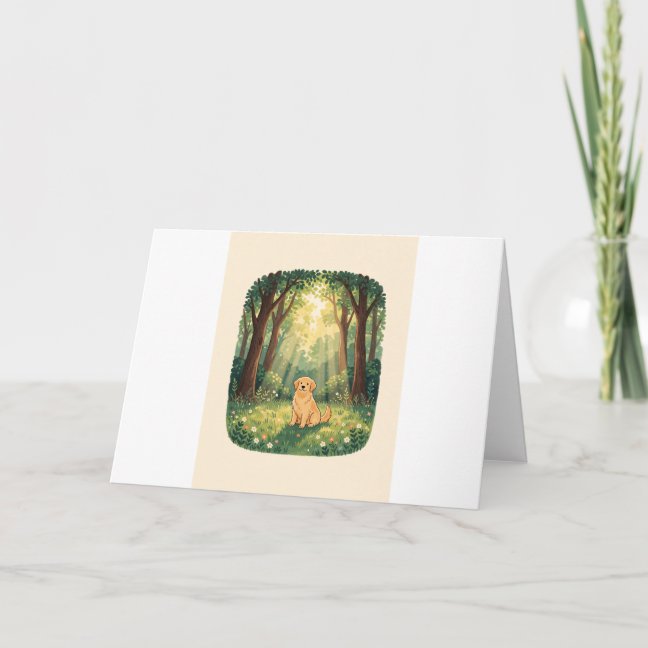 Golden Retriever Forest light rays Greeting Card