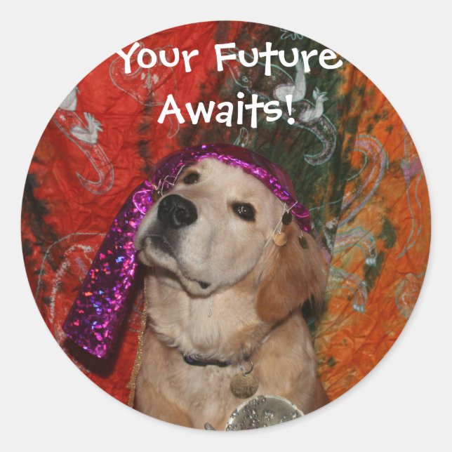 Golden Retriever Fortune Teller Classic Round Sticker (Front)