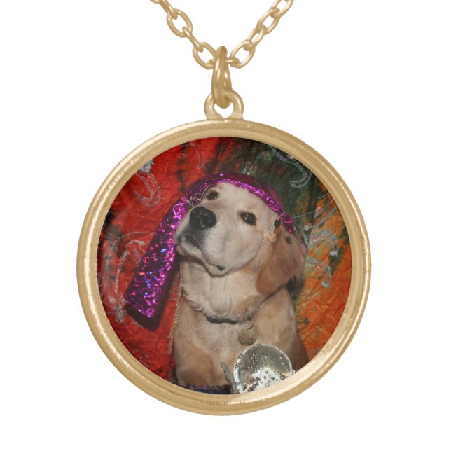 Golden Retriever Fortune Teller Gold Plated Necklace (Front)