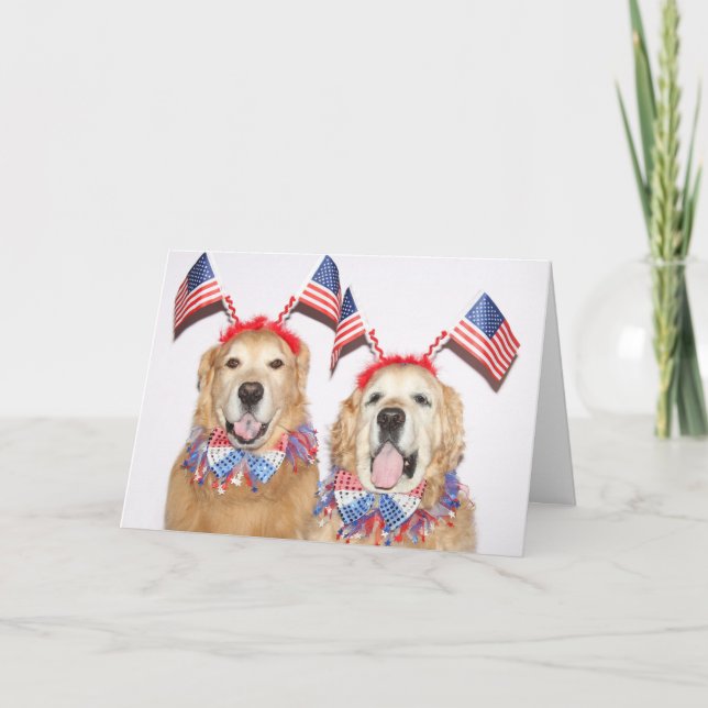 Golden Retriever Fourth of July Flying Flags Card (Front)