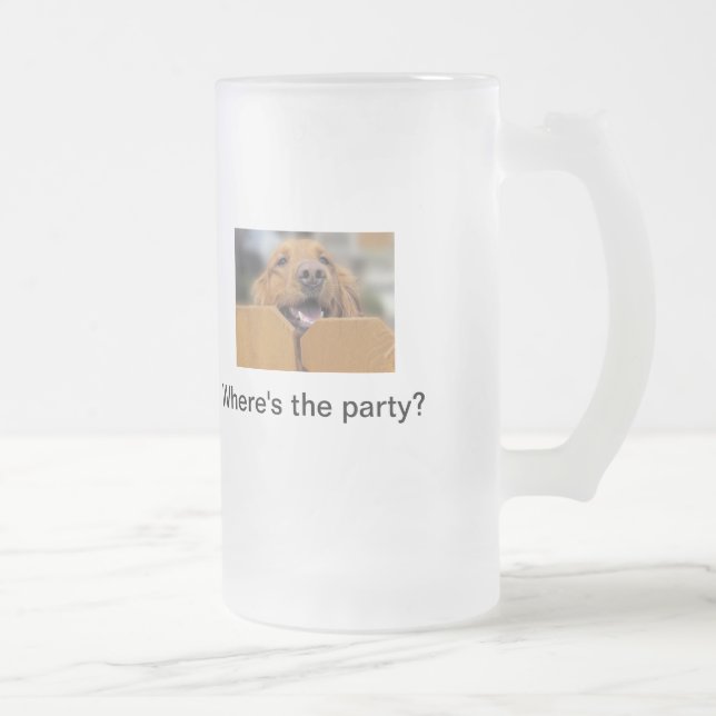 Golden Retriever Frosted Glass Mug, Party Frosted Glass Beer Mug (Right)