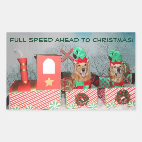 Golden Retriever Full Speed Ahead Christmas Train Rectangular Sticker
