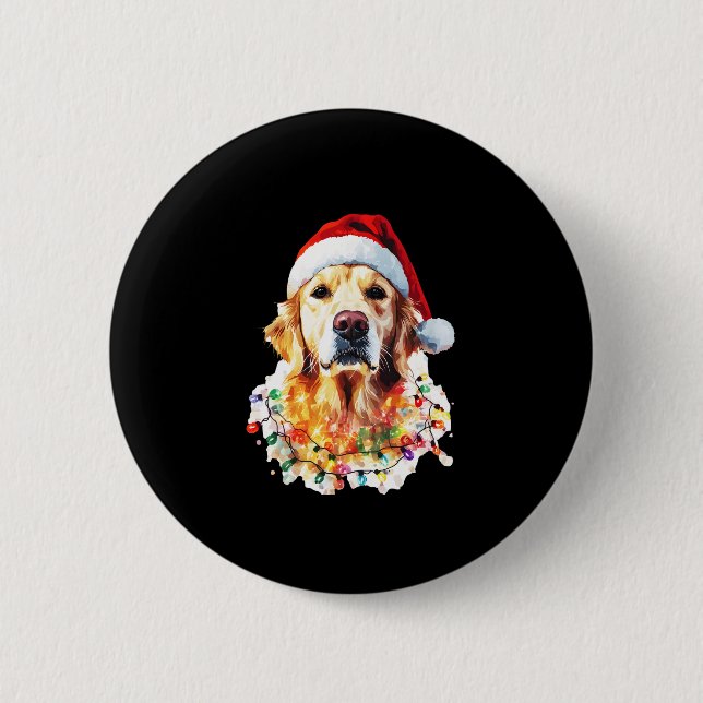Golden Retriever Funny dog Christmas Santa Hat lig Button (Front)