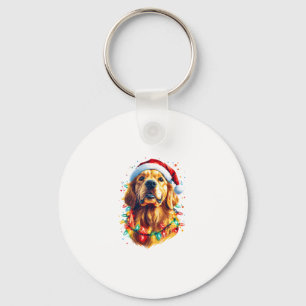 Golden Retriever Funny dog Christmas Santa Hat lig Keychain