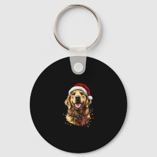 Golden Retriever Funny dog Christmas Santa Hat lig Keychain