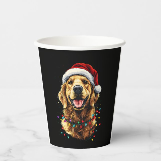 Golden Retriever Funny dog Christmas Santa Hat lig Paper Cups (Front)