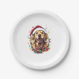 Golden Retriever Funny dog Christmas Santa Hat lig Paper Plates