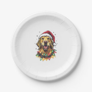 Golden Retriever Funny dog Christmas Santa Hat lig Paper Plates