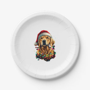 Golden Retriever Funny dog Christmas Santa Hat lig Paper Plates
