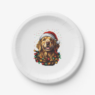 Golden Retriever Funny dog Christmas Santa Hat lig Paper Plates