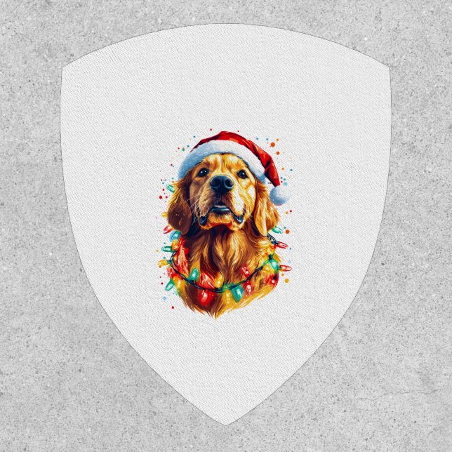 Golden Retriever Funny dog Christmas Santa Hat lig Patch (Front)