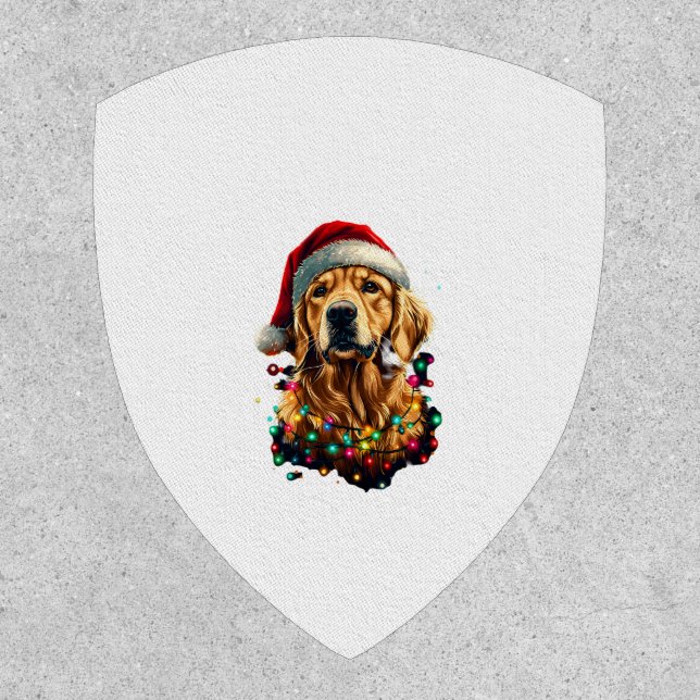 Golden Retriever Funny dog Christmas Santa Hat lig Patch (Front)