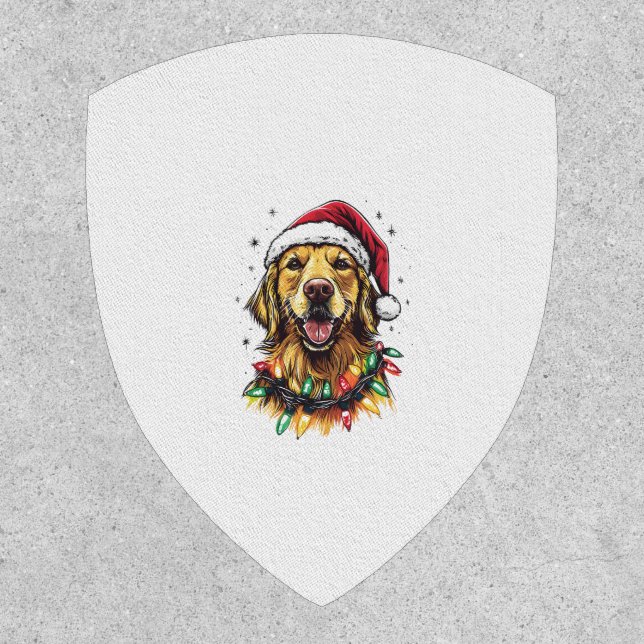 Golden Retriever Funny dog Christmas Santa Hat lig Patch (Front)