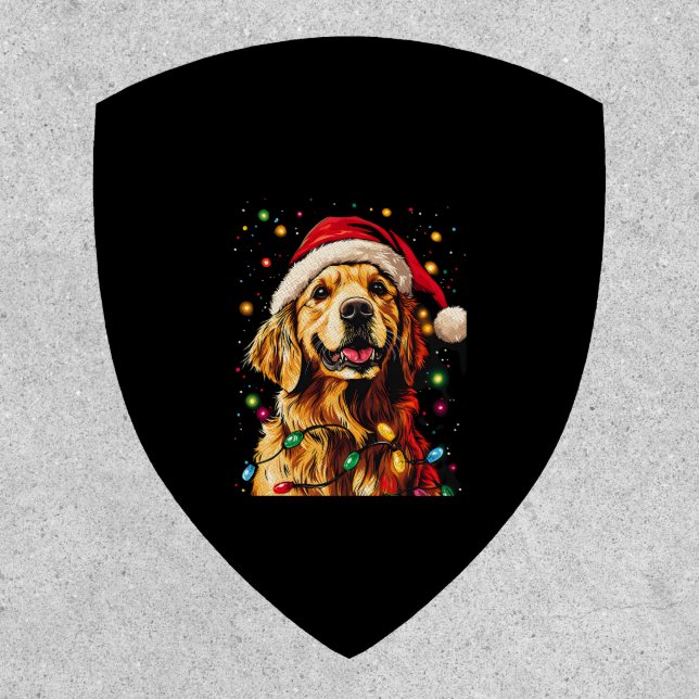 Golden Retriever Funny dog Christmas Santa Hat lig Patch (Front)