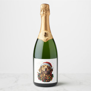 Golden Retriever Funny dog Christmas Santa Hat lig Sparkling Wine Label