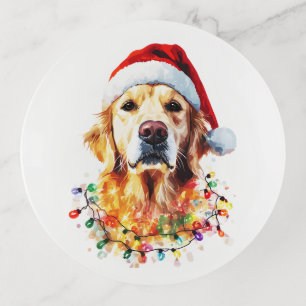 Golden Retriever Funny dog Christmas Santa Hat lig Trinket Tray