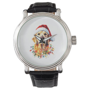 Golden Retriever Funny dog Christmas Santa Hat lig Watch