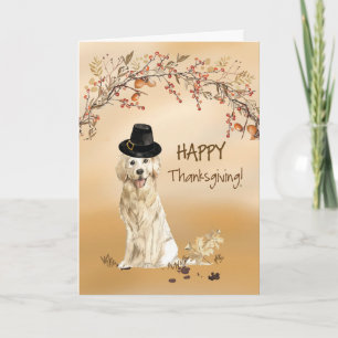 Golden Retriever Funny Pilgrim Hat Thanksgiving Card