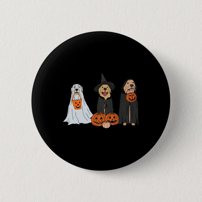 Golden Retriever Ghost Halloween Trick Or Treat Do Button (Front)