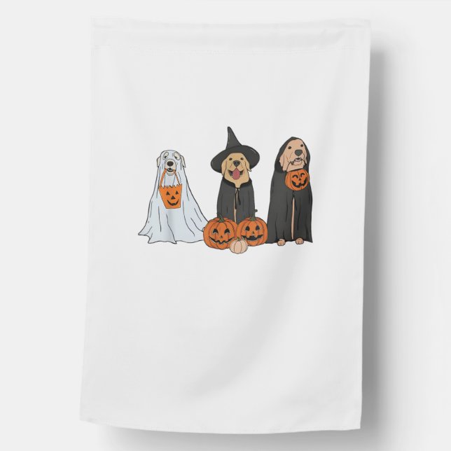 Golden Retriever Ghost Halloween Trick Or Treat Do House Flag (Front)