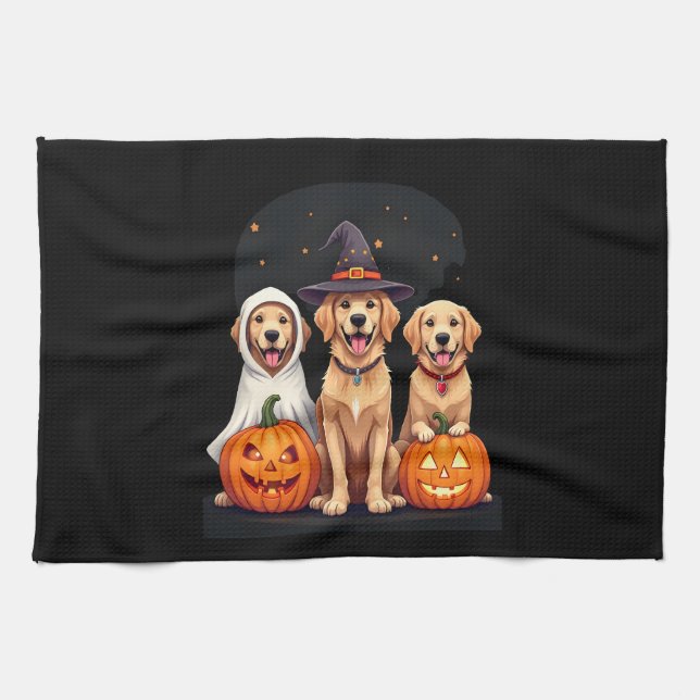 Golden Retriever Ghost Halloween Trick Or Treat Do Kitchen Towel (Horizontal)