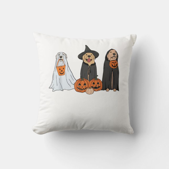 Golden Retriever Ghost Halloween Trick Or Treat Do Throw Pillow (Front)