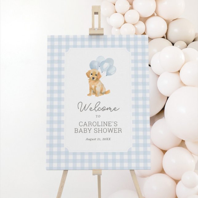 Golden Retriever Gingham Baby Shower Welcome Sign (Creator Uploaded)