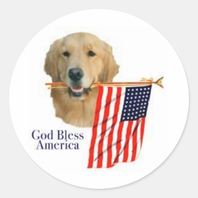 Golden Retriever God Bless America Sticker (Front)