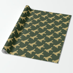 Golden retriever Gold glitter green Wrapping Paper