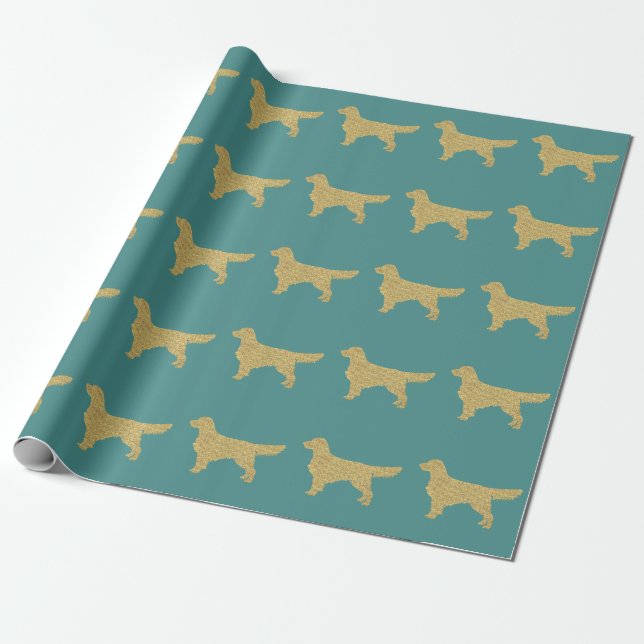 Golden retriever | Gold glitter turquoise Wrapping Paper (Unrolled)