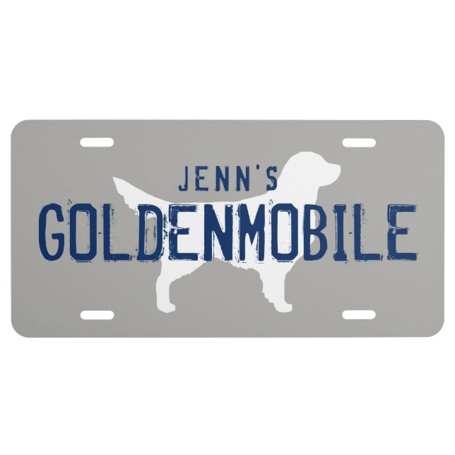 Golden Retriever GOLDENMOBILE | Custom Text License Plate (Front)