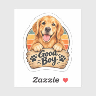 Golden Retriever Good Boy Retro Sunset Puppy Sticker