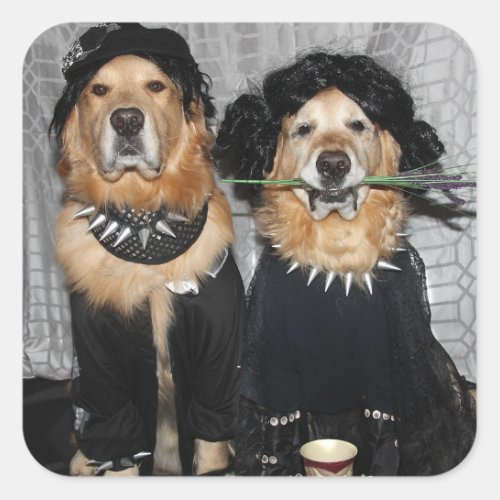 Golden Retriever Goth Style Square Sticker