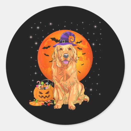 Golden Retriever Halloween Dog Witch Pumpkin Classic Round Sticker