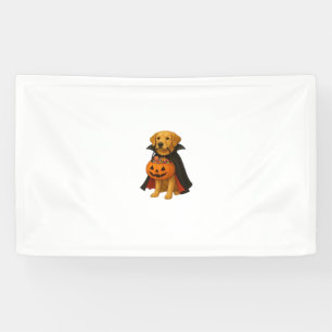 Golden Retriever Halloween Dog with Pumpkin Candy Banner