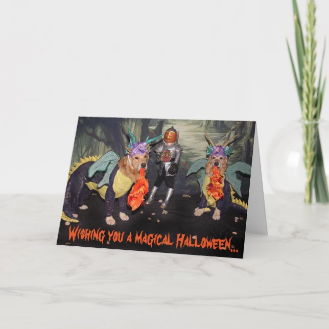 Golden Retriever Halloween Dragons Card (Front)