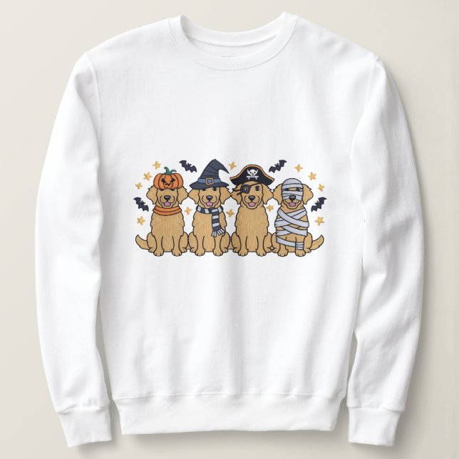  Golden Retriever Halloween Embroidery  Four Cute  Sweatshirt (Design Front)