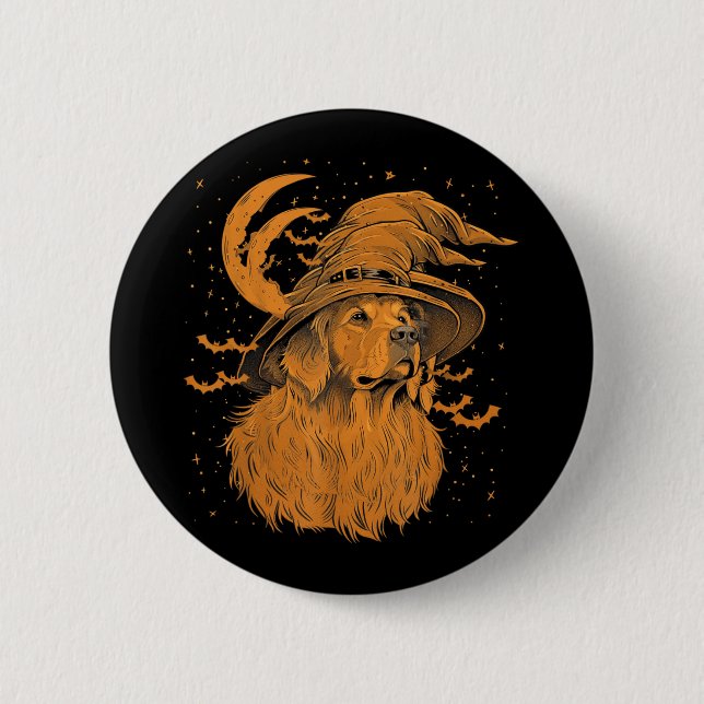 Golden Retriever Halloween Funny Dog Mum Wizard Button (Front)
